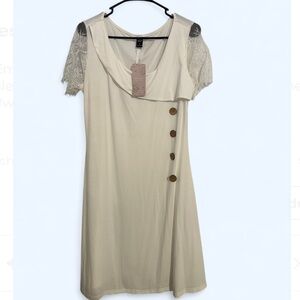 Chic Cream Midi Dress with Lace Details